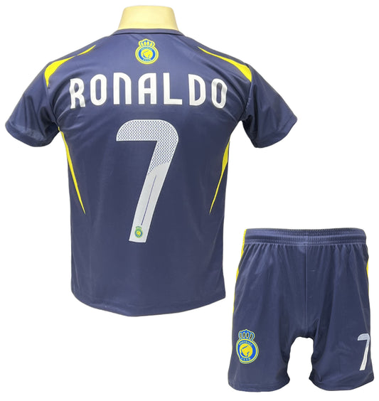 Ronaldo Voetbaltenue Al Nassr Blauw Uit Voetbalshirt en Broekje
