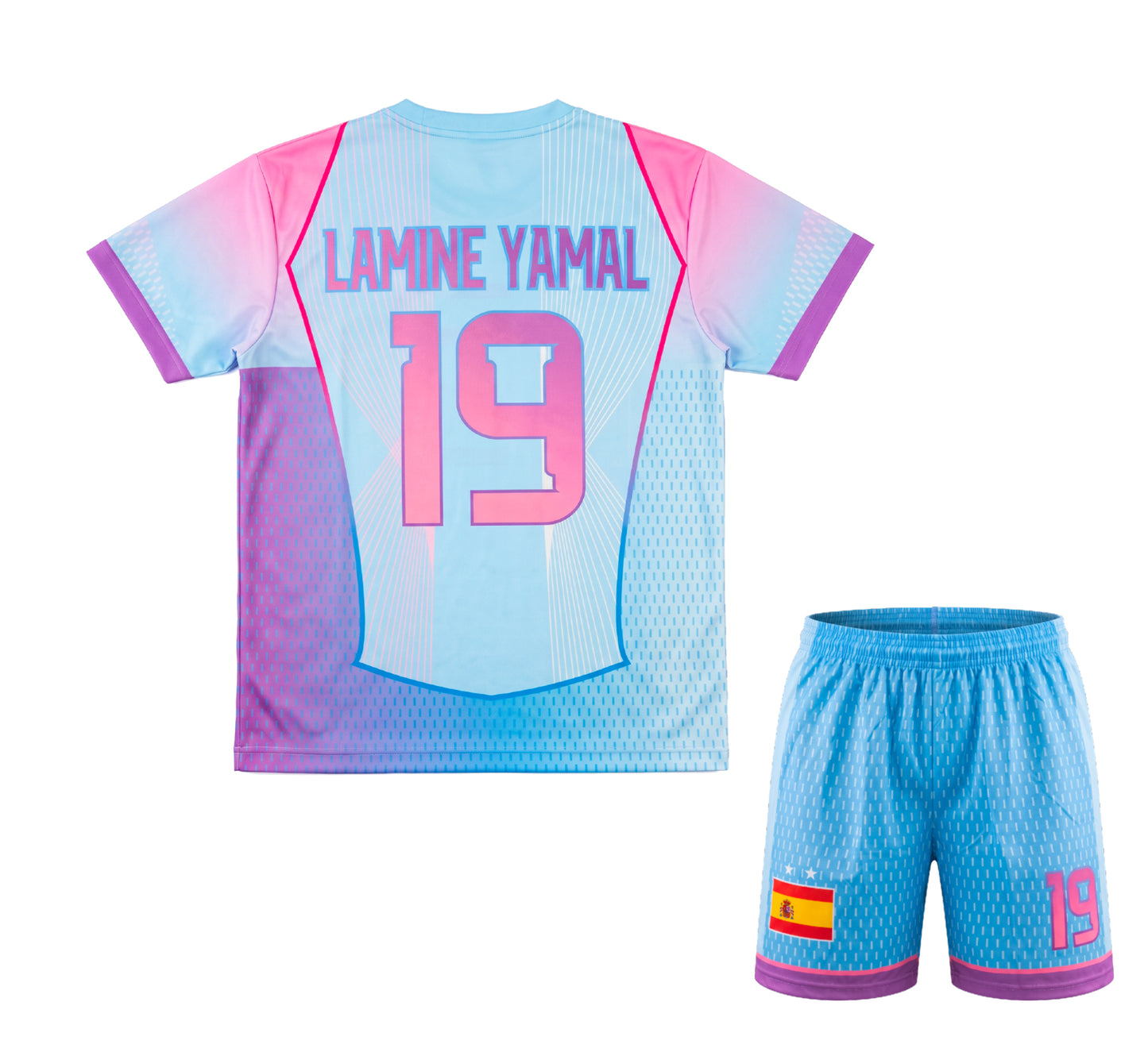 Lamine Yamal Blauw Voetbalshirt en Broekje Spanje